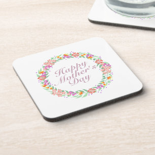 Elegant Happy Mother's Day Floral Wreath Coaster