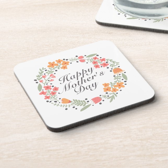 Elegant Happy Mother's Day Floral Wreath Coaster (Left Side)