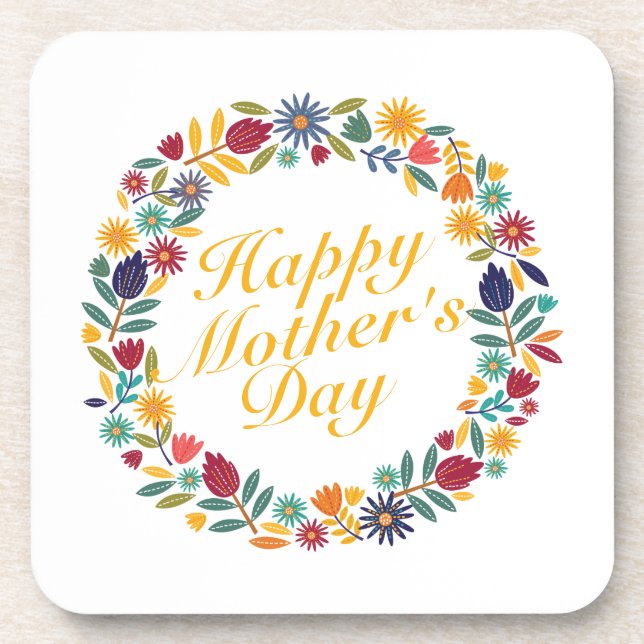 Elegant Happy Mother's Day Floral Wreath | Coaster (Front)