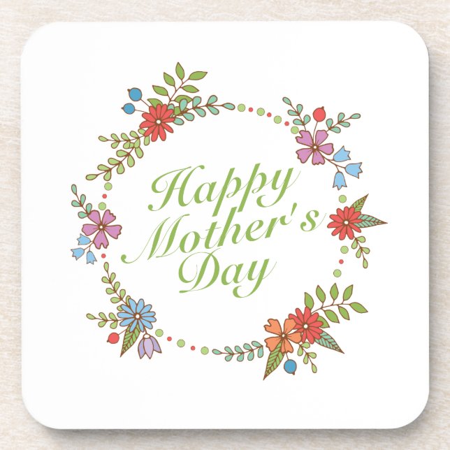 Elegant Happy Mother's Day Floral Wreath | Coaster (Front)