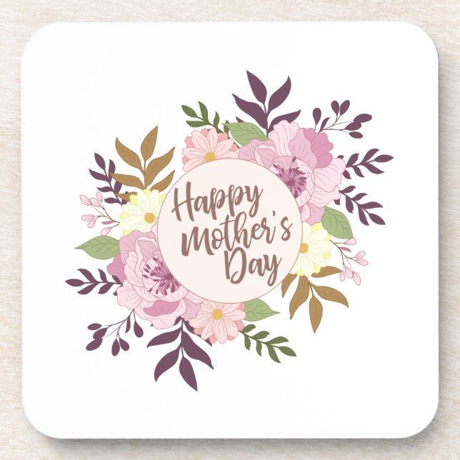 Elegant Happy Mother's Day Floral Wreath | Coaster (Front)