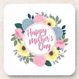 Elegant Happy Mother's Day Floral Wreath   Coaster