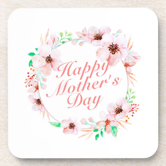 Elegant Happy Mother's Day Floral Wreath | Coaster (Front)