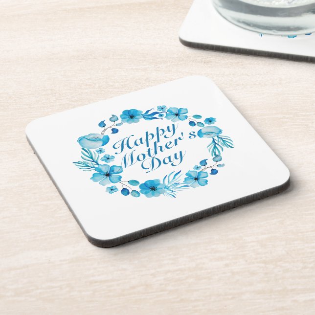 Elegant Happy Mother's Day Floral Wreath Coaster (Left Side)