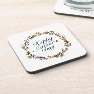 Elegant Happy Mother's Day Floral Wreath Coaster