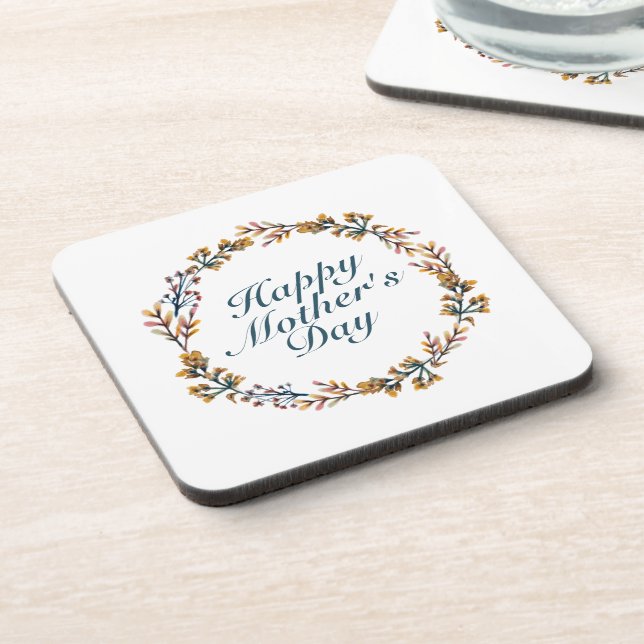 Elegant Happy Mother's Day Floral Wreath Coaster (Left Side)