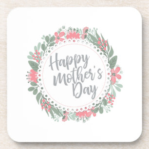 Elegant Happy Mother's Day Floral Wreath   Coaster
