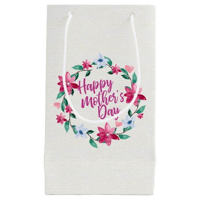 Elegant Happy Mother's Day Floral Wreath Gift Bag (Front)