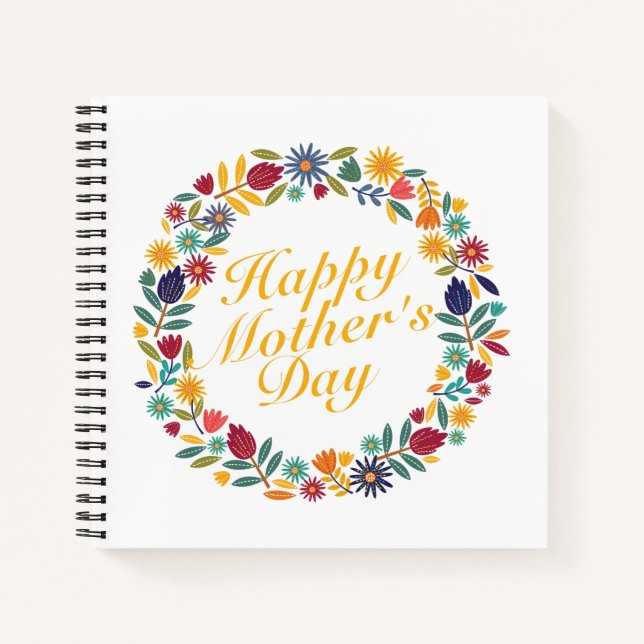 Elegant Happy Mother's Day Floral Wreath Guestbook Notebook (Front)