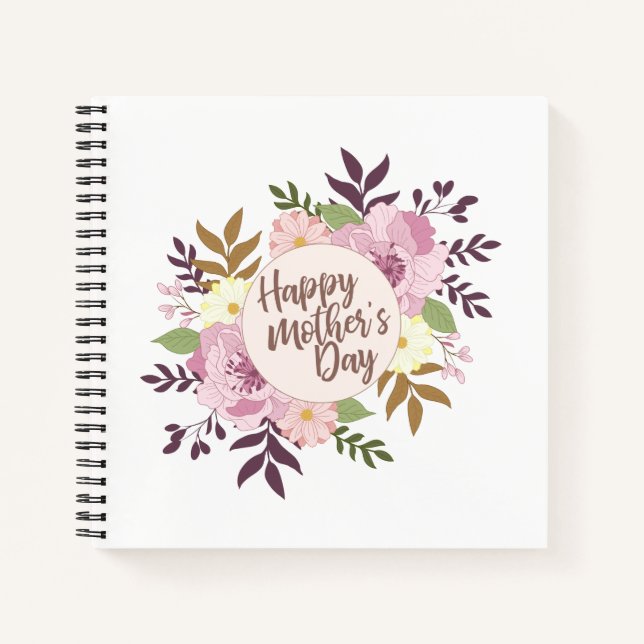 Elegant Happy Mother's Day Floral Wreath Guestbook Notebook (Front)