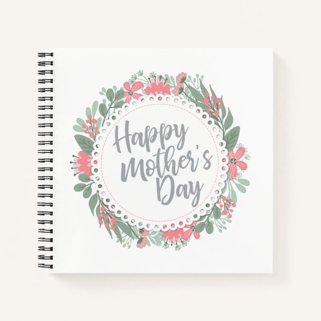 Elegant Happy Mother's Day Floral Wreath Guestbook Notebook (Front)
