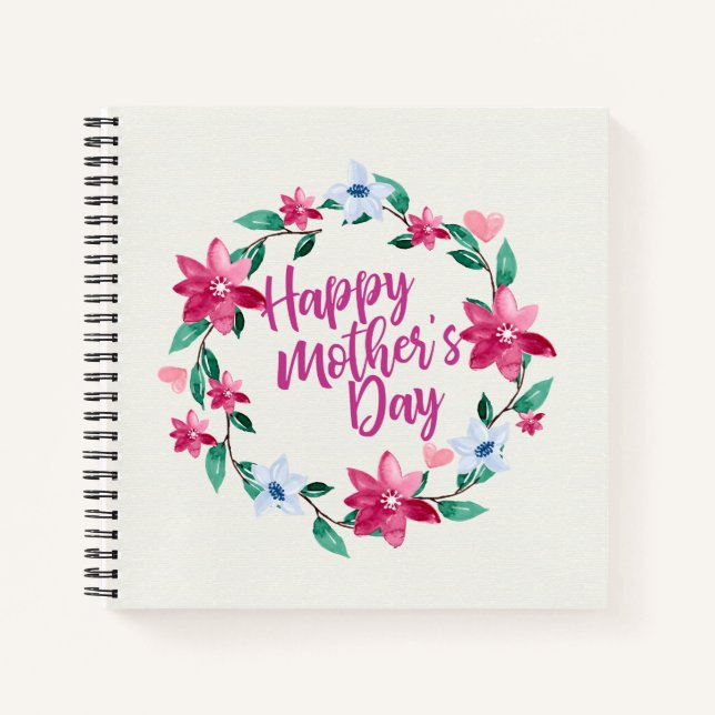Elegant Happy Mother's Day Floral Wreath Guestbook Notebook (Front)