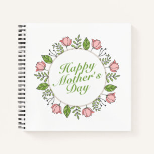 Elegant Happy Mother's Day Floral Wreath Guestbook Notebook
