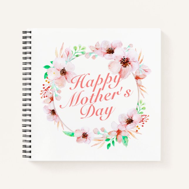 Elegant Happy Mother's Day Floral Wreath Guestbook Notebook (Front)