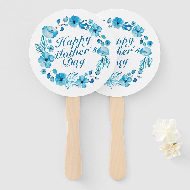 Elegant Happy Mother's Day Floral Wreath Hand Fan (Front and Back)