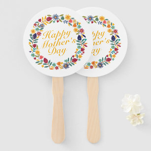 Elegant Happy Mother's Day Floral Wreath Hand Fan