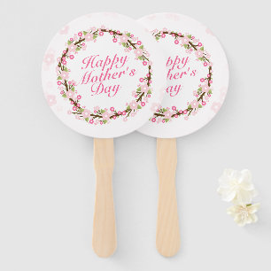Elegant Happy Mother's Day Floral Wreath Hand Fan