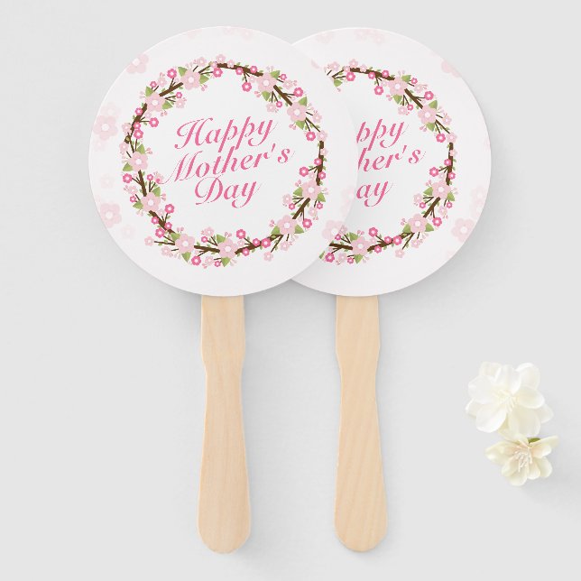 Elegant Happy Mother's Day Floral Wreath Hand Fan (Front and Back)
