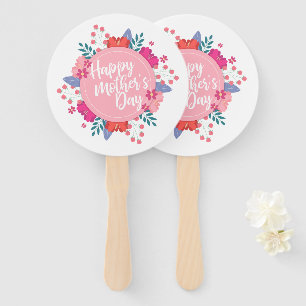 Elegant Happy Mother's Day Floral Wreath Hand Fan