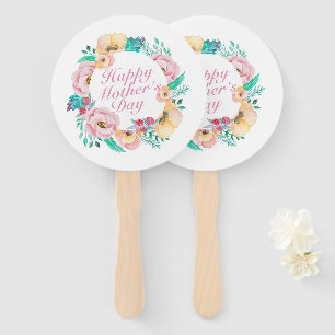 Elegant Happy Mother's Day Floral Wreath Hand Fan