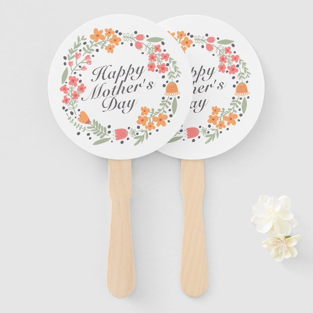 Elegant Happy Mother's Day Floral Wreath Hand Fan (Front and Back)