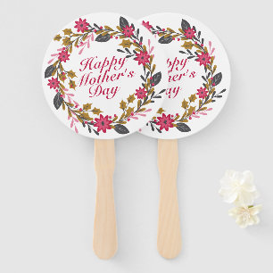 Elegant Happy Mother's Day Floral Wreath Hand Fan