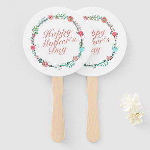 Elegant Happy Mother's Day Floral Wreath Hand Fan