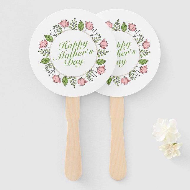 Elegant Happy Mother's Day Floral Wreath Hand Fan (Front and Back)