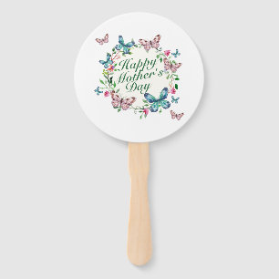 Elegant Happy Mother's Day Floral Wreath Hand Fan