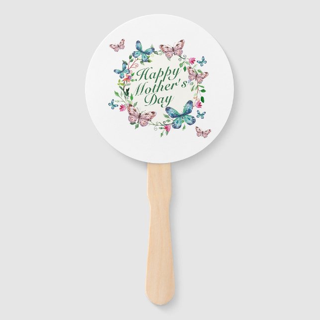 Elegant Happy Mother's Day Floral Wreath Hand Fan (Front)