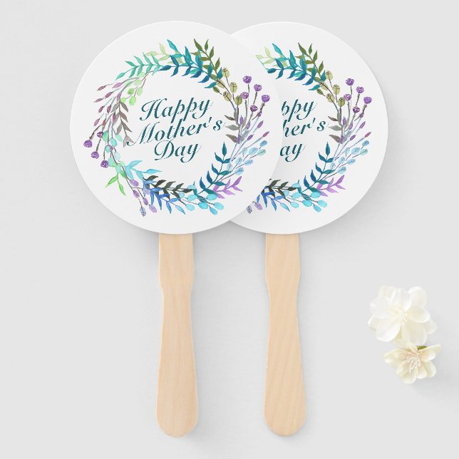 Elegant Happy Mother's Day Floral Wreath Hand Fan (Front and Back)