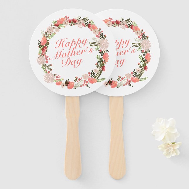 Elegant Happy Mother's Day Floral Wreath Hand Fan (Front and Back)