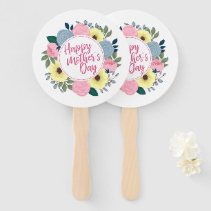 Elegant Happy Mother's Day Floral Wreath Hand Fan