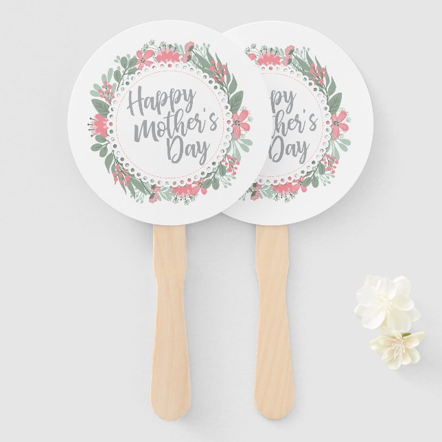 Elegant Happy Mother's Day Floral Wreath Hand Fan (Front and Back)