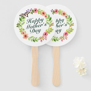 Elegant Happy Mother's Day Floral Wreath Hand Fan