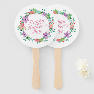 Elegant Happy Mother's Day Floral Wreath Hand Fan