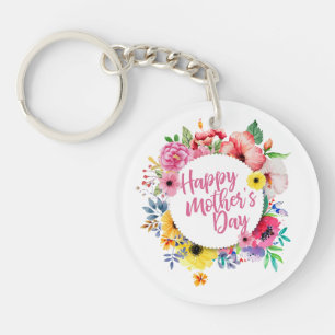 Elegant Happy Mother's Day Floral Wreath Keychain