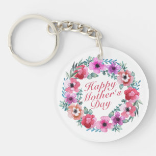 Elegant Happy Mother's Day Floral Wreath Keychain