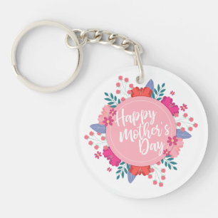 Elegant Happy Mother's Day Floral Wreath Keychain