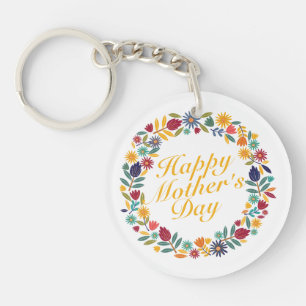 Elegant Happy Mother's Day Floral Wreath Keychain