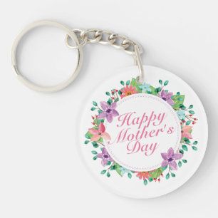 Elegant Happy Mother's Day Floral Wreath Keychain