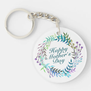 Elegant Happy Mother's Day Floral Wreath Keychain