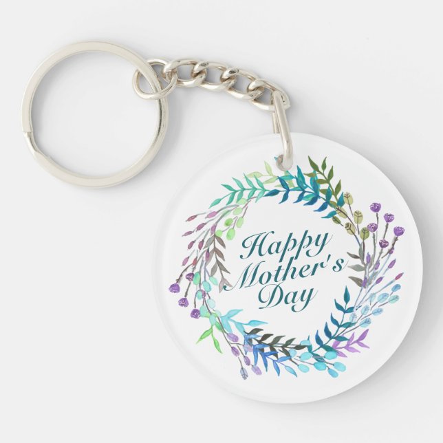 Elegant Happy Mother's Day Floral Wreath Keychain (Front)