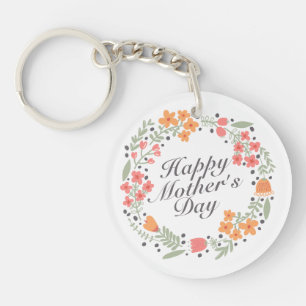 Elegant Happy Mother's Day Floral Wreath Keychain