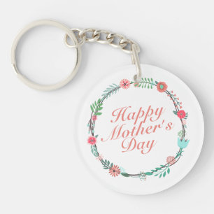 Elegant Happy Mother's Day Floral Wreath Keychain