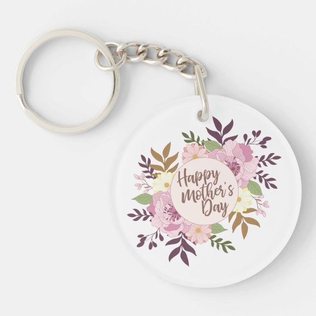 Elegant Happy Mother's Day Floral Wreath Keychain (Front)