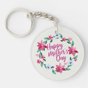 Elegant Happy Mother's Day Floral Wreath Keychain