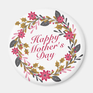 Elegant Happy Mother's Day Floral Wreath Magnet