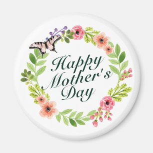 Elegant Happy Mother's Day Floral Wreath Magnet