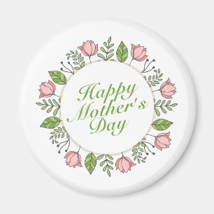 Elegant Happy Mother's Day Floral Wreath   Magnet